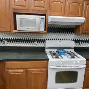 black and white tile backsplash